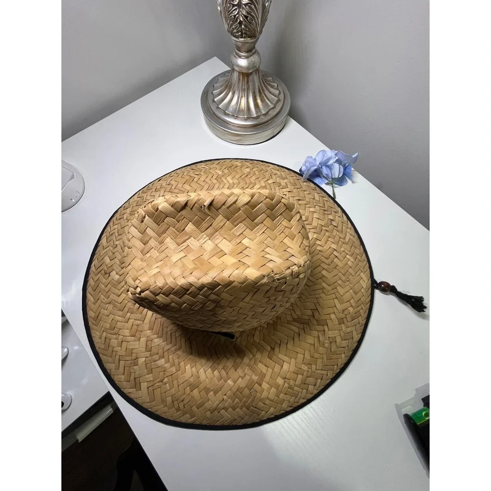SA Co Straw Sun Hat Mens Wide Brim Lifeguard Fishing American Flag Grey Black